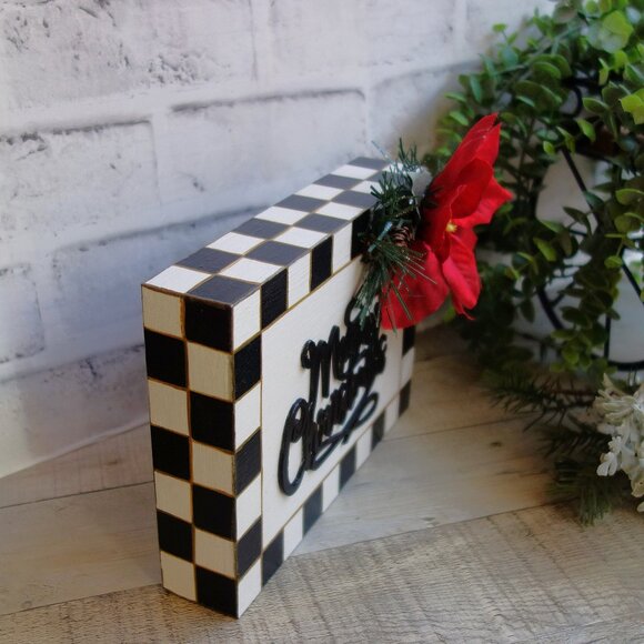 Rustic Checked Christmas Sign Mackenzie Inspired Buffalo Check Ornament - Picture 5 of 10